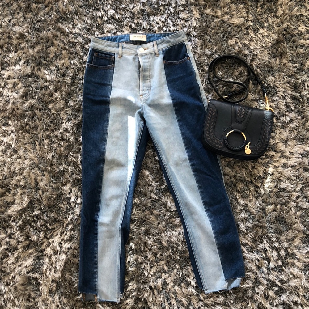 Patched Raw Hem Mom Jeans